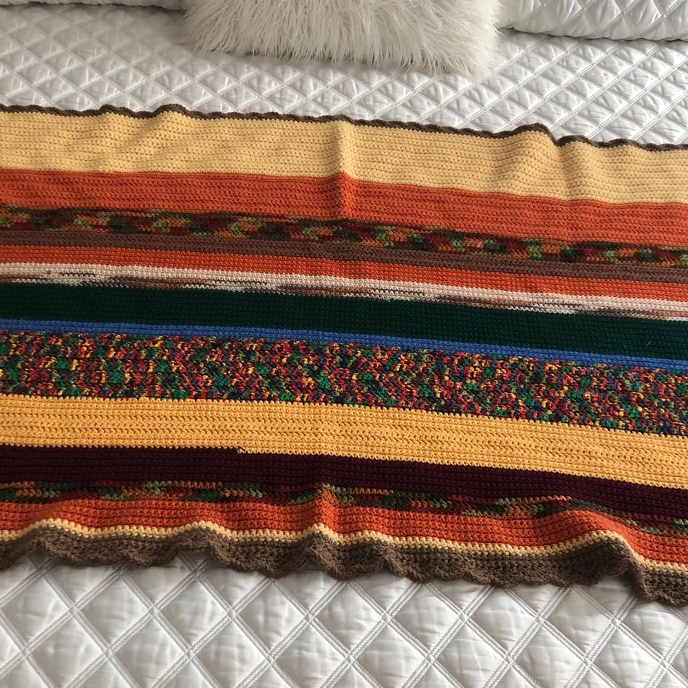 Vintage Handmade Afghan‎ Throw Blanket Knit Crochet Multi-Color Bright 40” x 60”